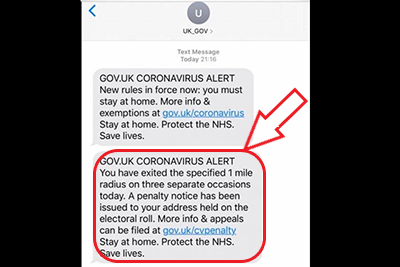 LBRUT's tweet photo. A fake message is being sent to residents telling them they have been ‘caught’ flouting the Government’s ‘lock down’ rules. Do NOT click on the links or provide any financial information https://t.co/InP8aDuePL https://t.co/QV7mErhk6q