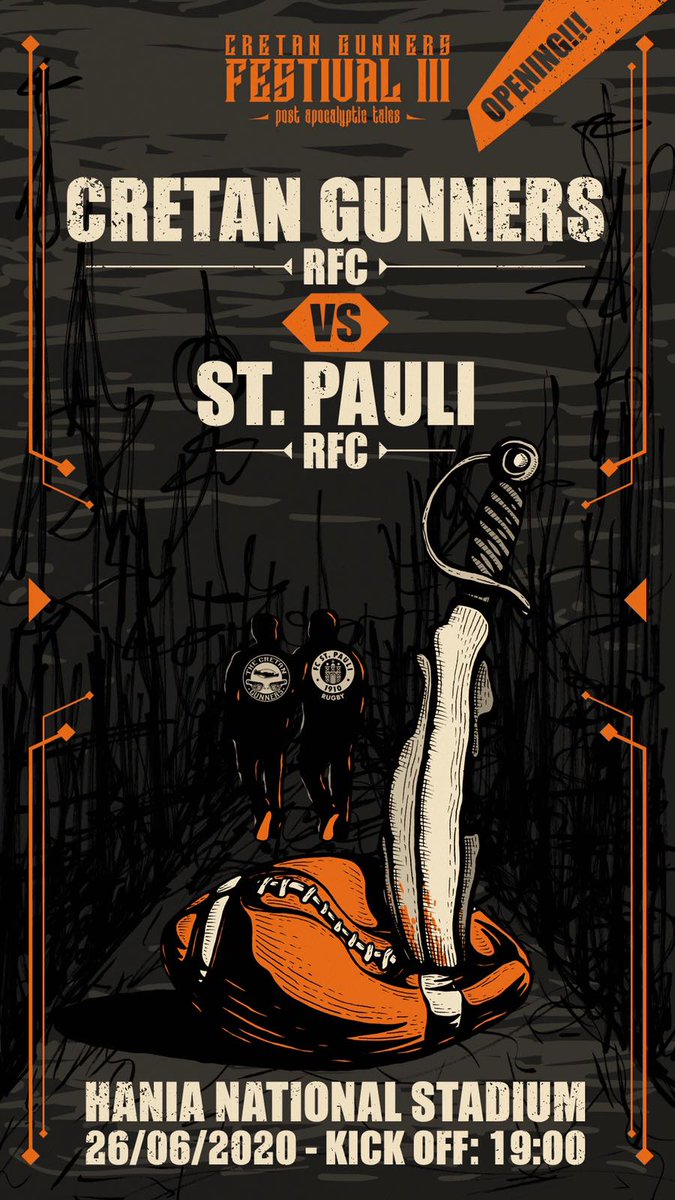 CretanGunners's tweet photo. There is no summer ☀without Festival and there is no Festival without rugby 🏉 match! 
On 26/06 19:00 at Chania National Stadium 🏟
         @FCStPauliRugby1 
                   VS
         @CretanGunners 
We are waiting you for more rugby and more beers! 
🍻🏉💥✊ https://t.co/K0yUmjqNRL