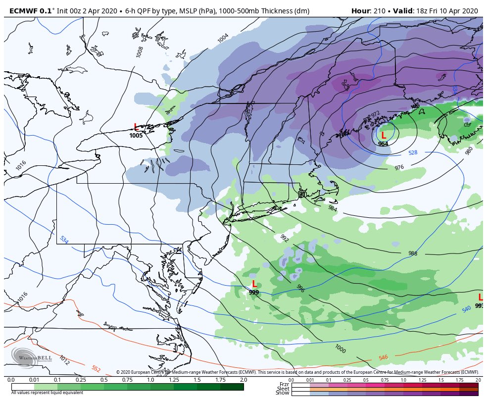 Euro next Friday. That’s a 964mb sitting just off the coast of Maine!😳 IF this happened....there would be people hiking the Loaf to experience a once in a lifetime April pow day.