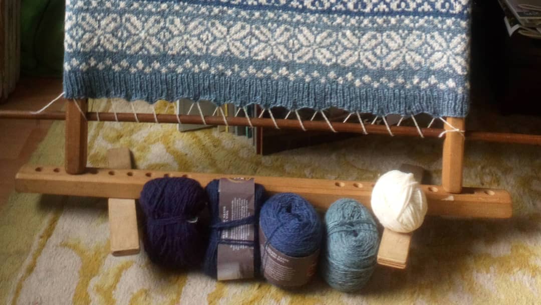 I had to weave in the ends this morning, but the starry sweater's finished, washed and blocked. #knitting #wool