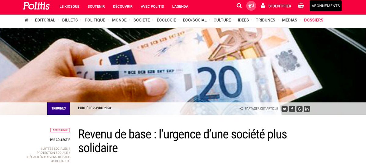 revenudebaseFr's tweet photo. 📣 Notre tribune sur le #revenudebase vient de sortir sur @Politis_fr, co-signée par une quarantaine de personnalités et d'organisations de la société civile ! @amisdelaterre @MouvementUtopia @Federation_MNCP @monrevenudebase
https://t.co/9UU8WDoGbH

#revenuuniversel #coronavirus https://t.co/LHpfQ7Cwl7