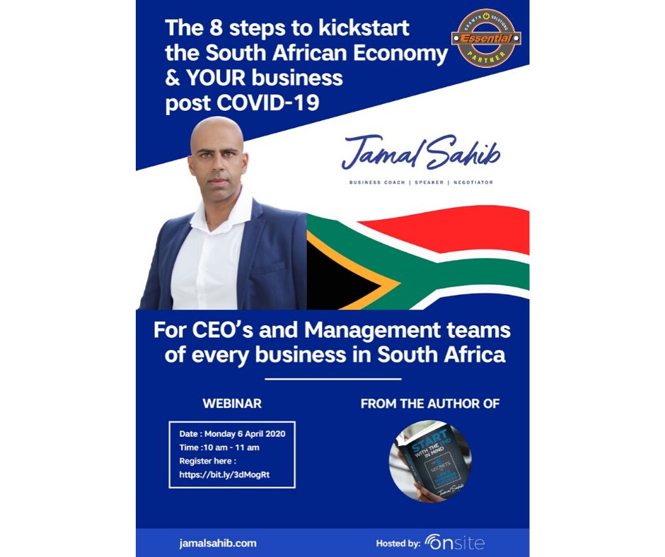 keepitessential's tweet image. All Businesses and Leaders in South Africa will need to play a lead role in rejuvenating our South Africa after the Lockdown.
JOIN US ON THIS FREE WEBINAR.