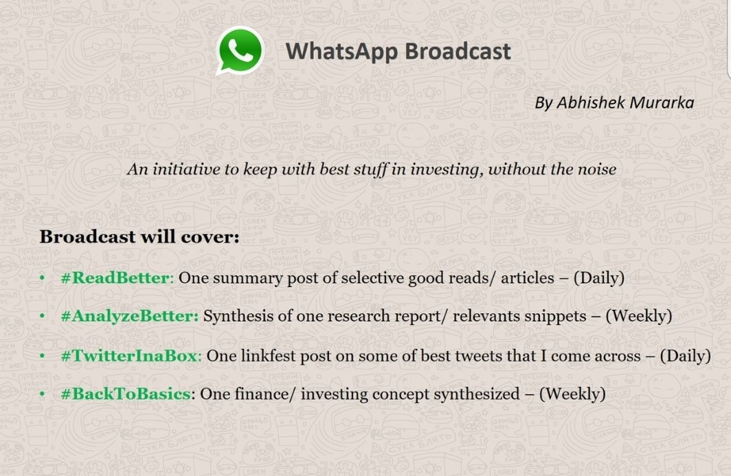 PS: I am starting a free whatsapp broadcast list this weekend covering details in the image.If you want, you may join via the link (you will need to save my contact to start receiving):  http://bit.ly/2P1OHoC 