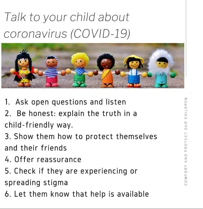 wveswatini's tweet photo. During times when we are all traumatized, panicking and scared it is easy to forget to talk to our children about COVID-19 yet they need to stay informed too, do be advised to engage them too about it!
#stayathome
#savelives
#talktochildren https://t.co/TqwBHnRIZG