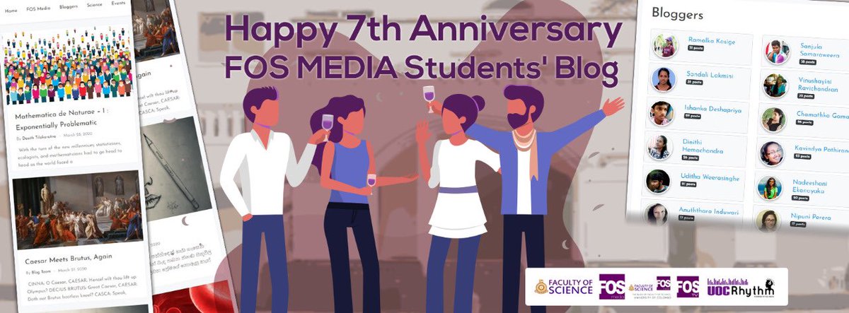 FOSMediaR's tweet image. Today marks the 7th Anniversary of the Students&apos; Blog of the Faculty of Science, University of Colombo. On this momentous occasion, we present to you a revamped blog, complete with new features.
Don&apos;t forget to check us out at fos.cmb.ac.lk/blog

#FOSMedia
#FOSBlog