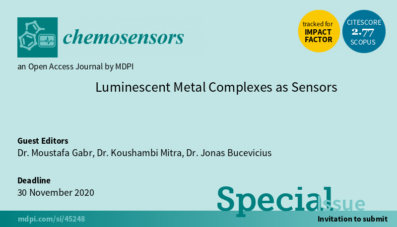 chemosens_MDPI's tweet image. The special issue "Luminescent Metal Complexes as Sensors" guest edited by Dr. Moustafa Gabr et al is open for submission now. mdpi.com/journal/chemos… #Luminescent #MetalComplexes #sensors