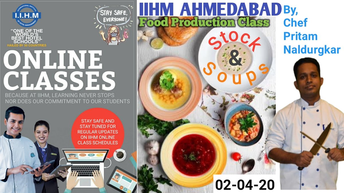 iihmahmedabad's tweet photo. #IIHMonlineclasses #learnfromhome
Learn safe as you stay safe
In classical cusine the Base of kitchen is stock .Fond de cuisine.
In today's session learn the classic soups national and international from all over the world
#CoronaVirusHeroes #HotelPlusManagement #iihmbest3year https://t.co/OFMHhia1d8