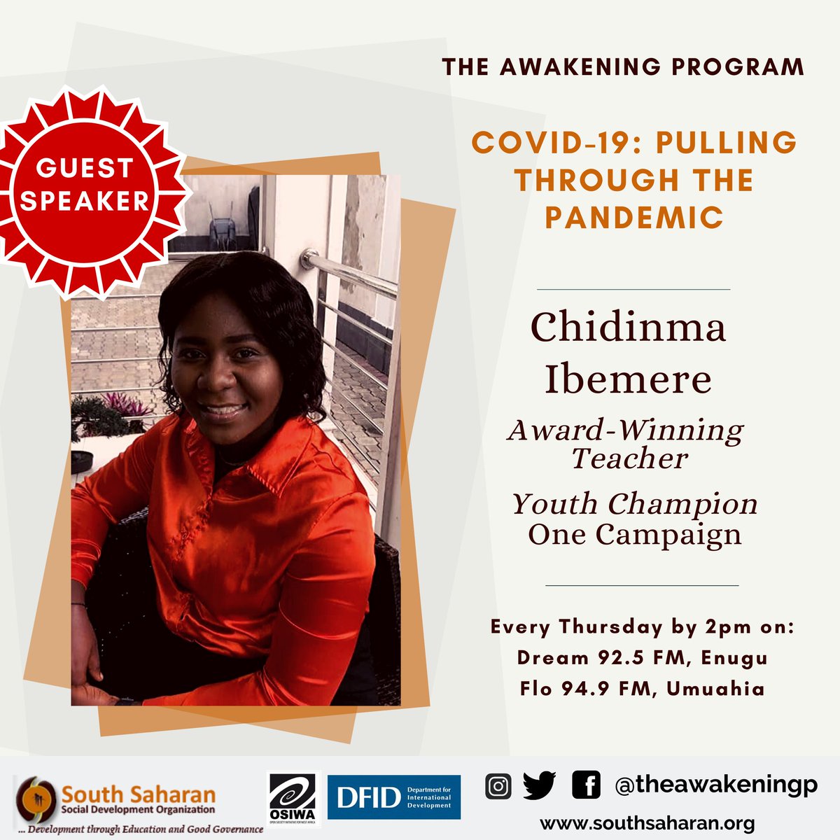On this week’s Awakening broadcast, we will look at the effects of the lockdown on education and possible alternatives to classroom learning.Our guest speaker for today is Chidinma Ibemere, award-winning teacher and youth champion for the ONE Campaign #LockdownAwakening