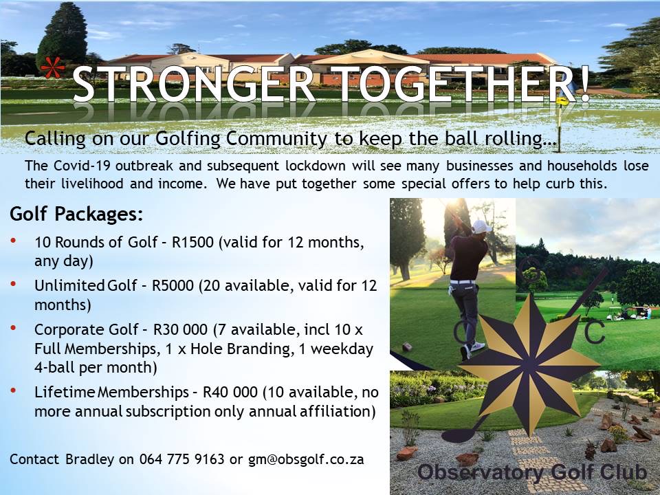 ObsGolf's tweet image. Stronger together ❤️ 

As the Covid-19 lockdown has negative effect. We are trying to be proactive &amp;amp; curb the knock on effects within our historic club.

Golf deals &amp;amp; round specials to all who would like to join our cause &amp;amp; score down the line 👇🏾

#ObsGolf since 1913.