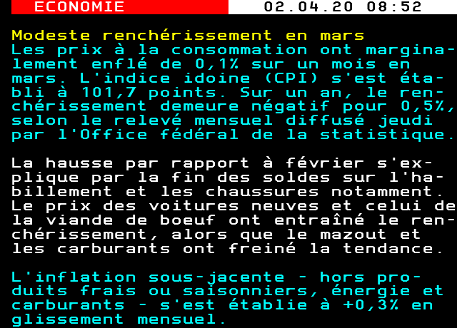 Modeste renchérissement en mars