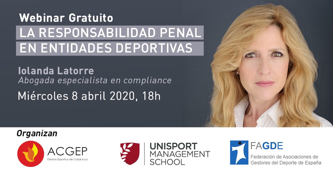🖥 GESTIÓN | Webinar gratuito sobre responsabilidad penal en entidades deportivas. ORGANIZA <a href="/ACGEP/">ACGEP</a> @UnisportMS <a href="/FAGDEdeporte/">FAGDE</a> ➡️zoom.us/webinar/regist…