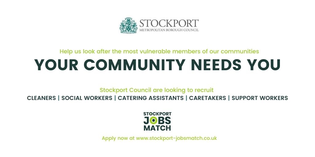 Stockport Jobs Match (@jobsmatchsk) on Twitter photo This is a time of great uncertainty. We need your help to look after the most vulnerable members of our communities. <a href="/StockportMBC/">Stockport Council</a> are making the call for you to join them as the UK battles through its worst health crisis of a generation. Apply here - bit.ly/2wTsOVi This is a time of great uncertainty. We need your help to look after the most vulnerable members of our communities. <a href="/StockportMBC/">Stockport Council</a> are making the call for you to join them as the UK battles through its worst health crisis of a generation. Apply here - bit.ly/2wTsOVi