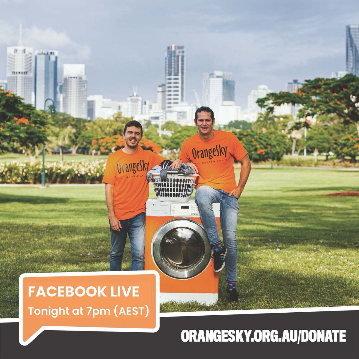 OrangeSkyAU's tweet photo. Join us at 7pm (AEST) tonight when we go live on Facebook to launch our #continueconnection campaign. Nic and Lucas will be joined by a bunch of legends, and the live event will be hosted by award-winning journalist and social justice advocate, @KayMcGrath7. See you then! https://t.co/gNlZIxJZsC