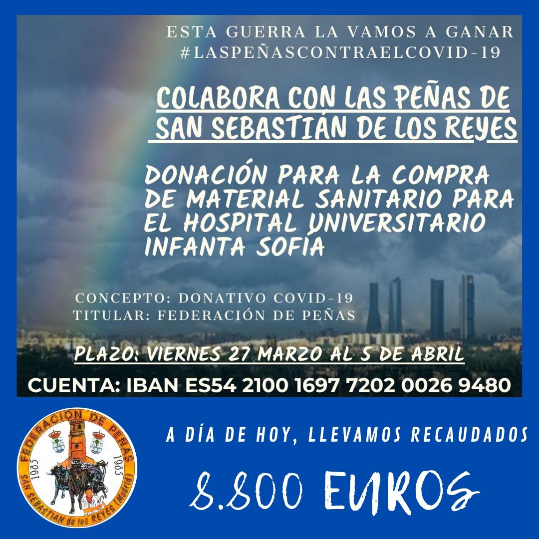 Federacion1985's tweet photo. Otro pasito más!. Quedan 4 días para poder seguir haciendo donaciones. Ahora nos necesitan más que nunca!!!. "Esta guerra la vamos a ganar" #LasPeñasContraElCovid19 💪💪 https://t.co/5uU8Bin8Jy