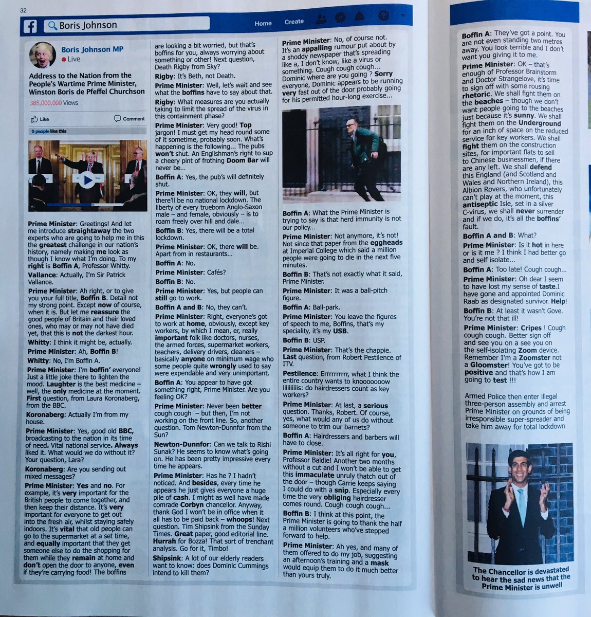 politicsastar's tweet photo. .@PrivateEyeNews satirises the type of virtual accountability #Boris favours 😂 #virtualcommons #PMFacebookLive #r4today https://t.co/omv7ltlxFS