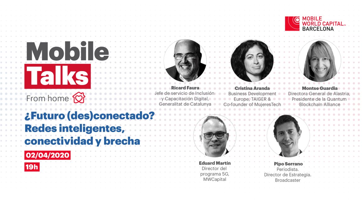 carlosgraulara's tweet image. No me pierdo el #MobileTalks de hoy a las 19h con  @cris_aranda_, @ricardfaura, @MGG_2012, Eduard Martín y 
@piposerrano

¿Podremos, en un futuro, garantizar el acceso universal a la red?

👉 Conéctate en bddy.me/2URpges 

cc @MWCapital