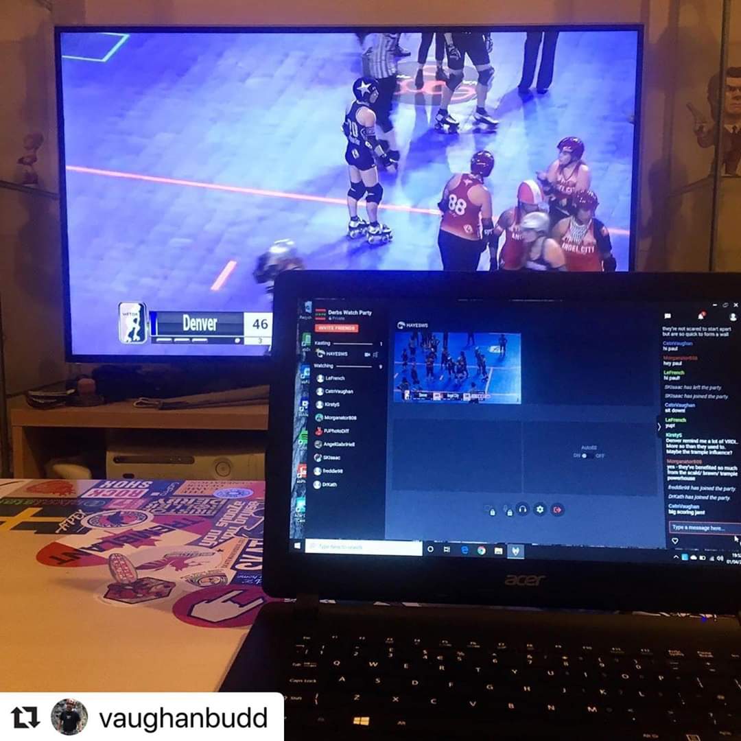 Coach &amp; LUM <a href="/BigDaveHaze/">David Hayes</a> has set up a weekly watch party for us and our brothers from other mothers <a href="/SWS_RollerDerby/">South Wales Silures</a> to make sure we don’t miss roller derby too hard. Last night we got inspired by last year's <a href="/DNVRRollerDerby/">Denver Roller Derby</a> vs <a href="/AngelCityDerby/">Angel City Derby</a> Champs game! Those walls though 😍
