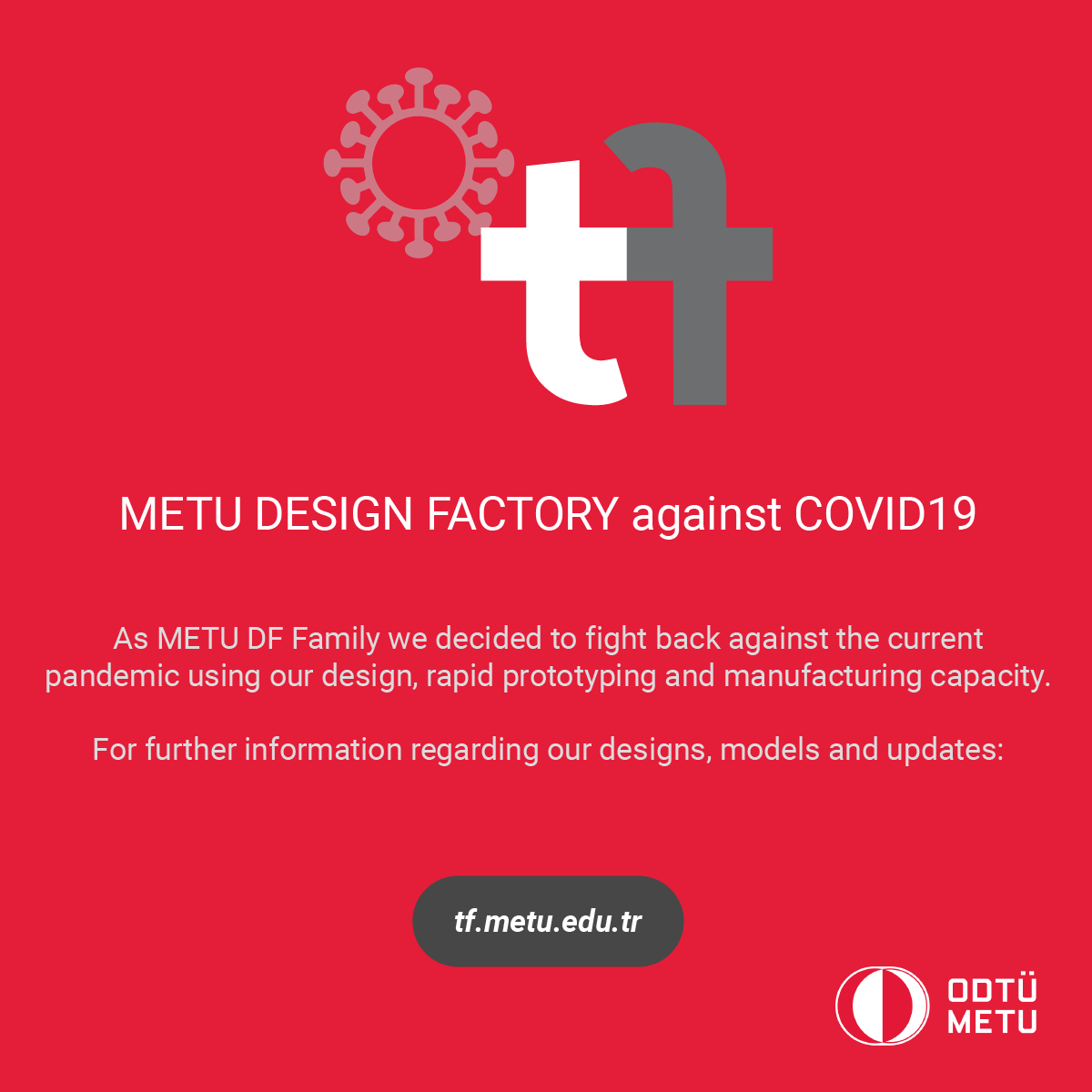 metudf's tweet photo. As METU DF Family we decided to fight back against the current pandemic using our design, rapid prototyping, and manufacturing capacity.
For further information regarding our designs, models, and updates: https://t.co/06wREz6NEA
#designfactory #METU #metudesignfactory https://t.co/9kbcIVUeeK