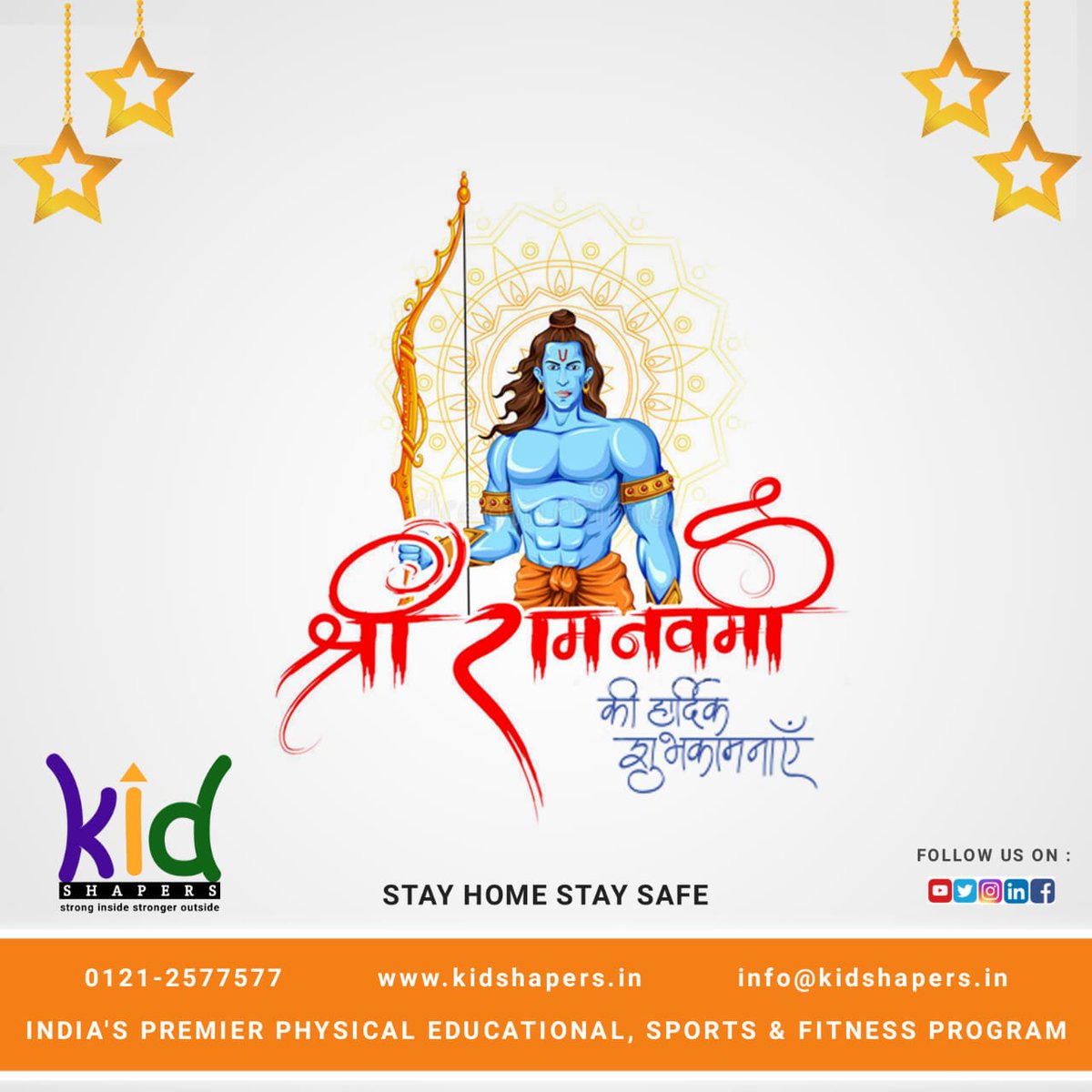 KIDSHAPERS's tweet photo. Greetings to all on this holy occasion of #RamNavami. May Lord Ram bless you all with joy, wealth and prosperity and also may bless the mankind with strength to fight COVID-19. 
#रामनवमी_की_हार्दिक_शुभकामनाएं
#STAYHOME #STAYSAFE #RamNavami #kidShapers #StrongInsideStrongerOutside https://t.co/iZr6yrdMti
