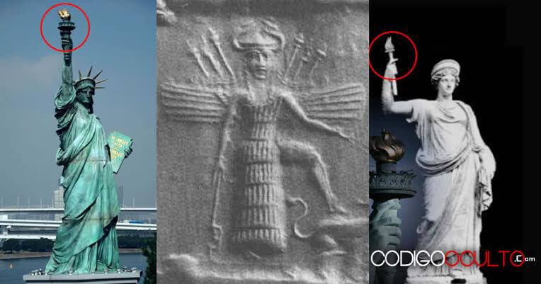 Como fue la primer Diosa, se entiende que las demás son a su semejanza por eso tiene tantos nombres, como Libertas y también por eso hay una estatua de Ishtar, la Diosa del inframundo en Nueva York. La estatua de la Libertad, o bueno Libertas.
