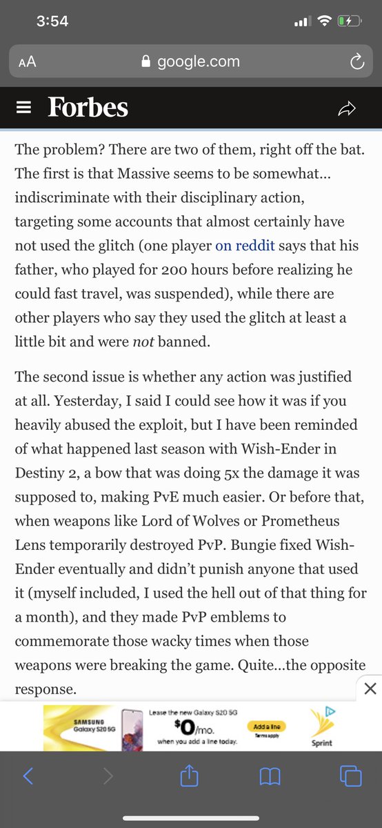 <a href="/TheDivisionGame/">Tom Clancy's The Division</a> <a href="/Bungie/">Bungie</a> Forbes is spot on. <a href="/EK1GamingTV/">EK1</a> 👀👀👀👀 This is why I love Bungie they let players play and don’t put blame on the players. Have your own house in order fix your bugs. Players are not the blame. This is a video game not a communist country. #MassiveFail