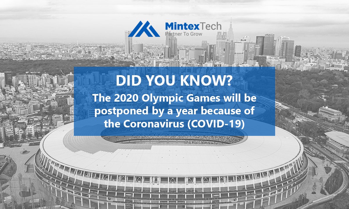 mintex_tech's tweet photo. The #TokyoOlympics were to take place from July 24 to August 8 of this year, as the spread of the #CoronaVirus, the world’s largest sporting event is rescheduled for July 2021.

#Covid19 #CoronavirusUpdates #OverTheNext30Days #Jobs #ITstaffing #MintexTech https://t.co/wC4dt53doG