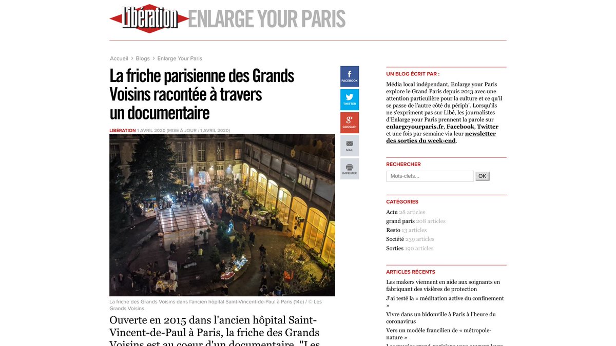 "Alors qu’ils doivent fermer leurs portes cette année, le réalisateur Bastien Simon, qui a fait partie des résidents, leur consacre un documentaire, « Les Grands Voisins, la cité rêvée », disponible sur une la plateforme d’e-cinéma, confinement oblige"👉bit.ly/39wkN64