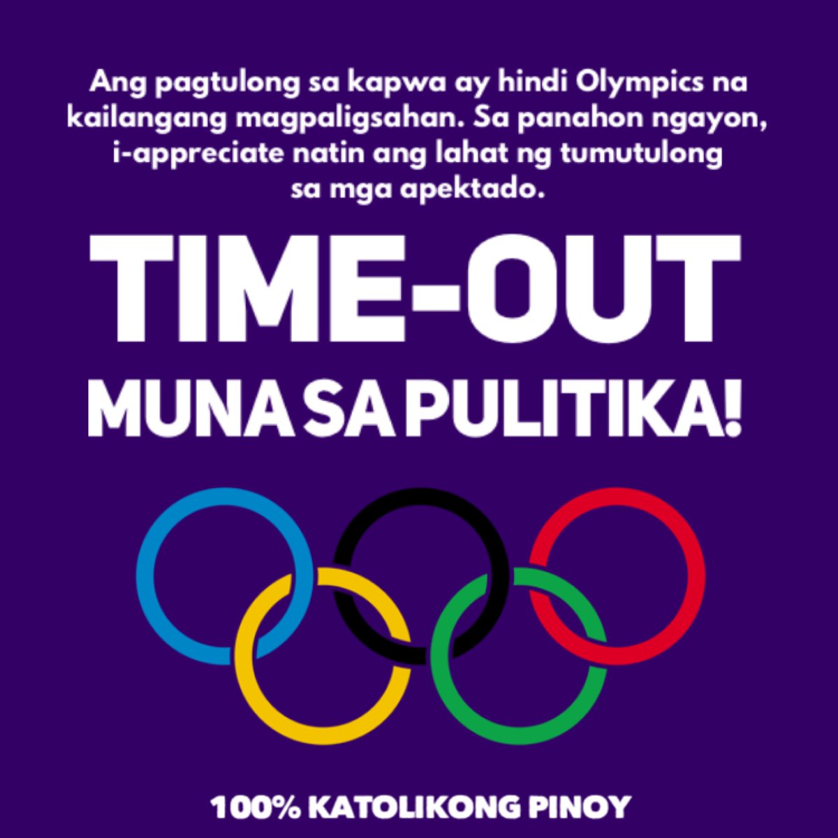 katolikongpinoy's tweet photo. Ang pagtulong sa kapwa ay hindi Olympics na kailangang magpaligsahan. Sa panahon ngayon, i-appreciate natin ang lahat ng tumutulong sa mga apektado. TIME-OUT MUNA SA PULITIKA. https://t.co/On16BtaZHx
