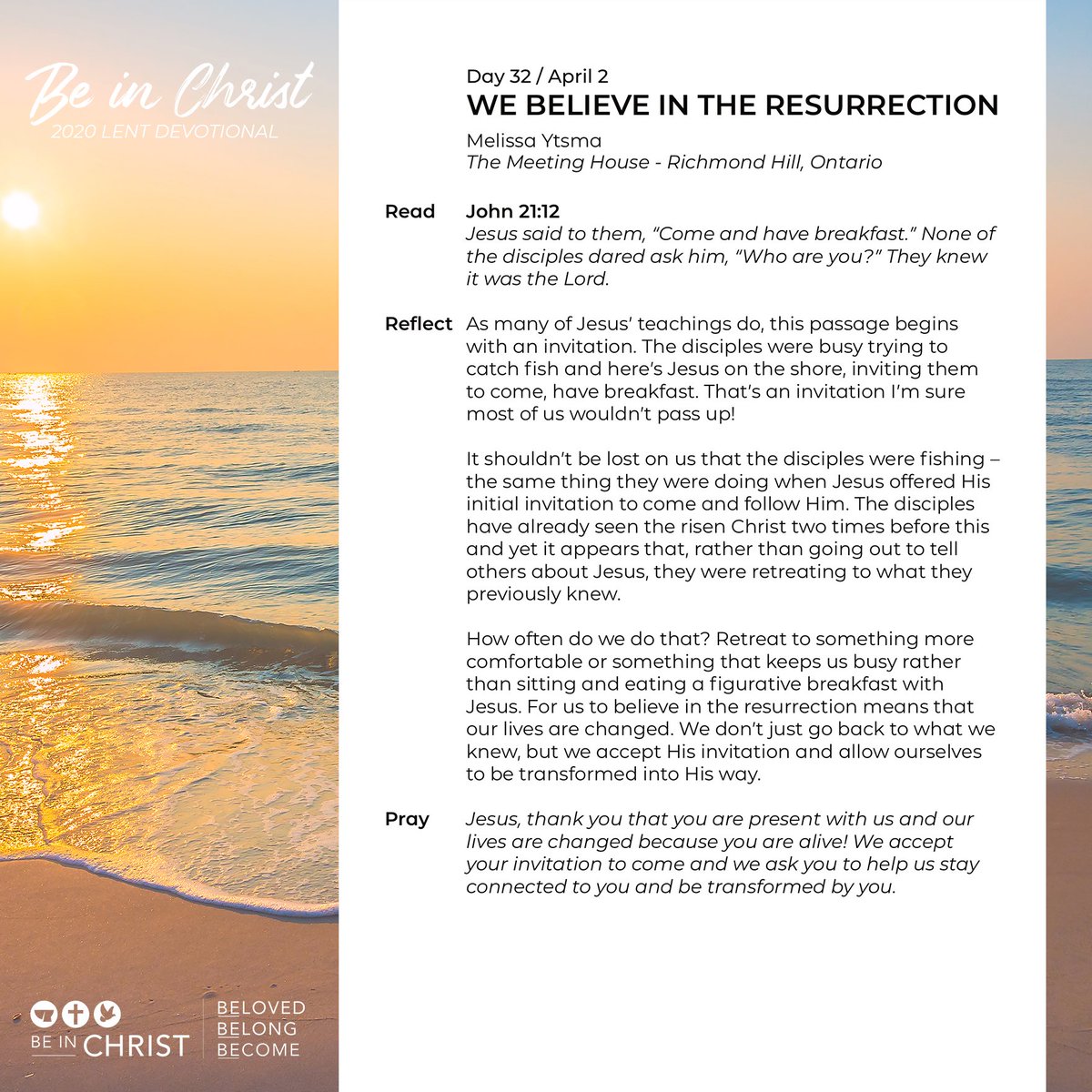 BICCanada's tweet photo. Today's Lent devotional post is from Melissa Ytsma at The Meeting House - Richmond Hill, ON. #BICLentDevo2020 https://t.co/XnfPi88LfE
