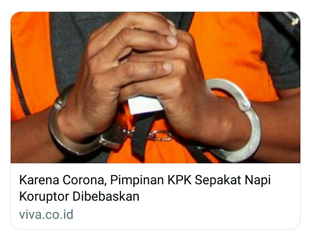 sandalista1789's tweet photo. Sebaiknya napi-napi koruptor ini dikerjapaksakan di pabrik-pabrik produksi masker, APD, hand sanitizer, desinfektan, vitamin dan obat-obatan. https://t.co/jU1osL3lZY