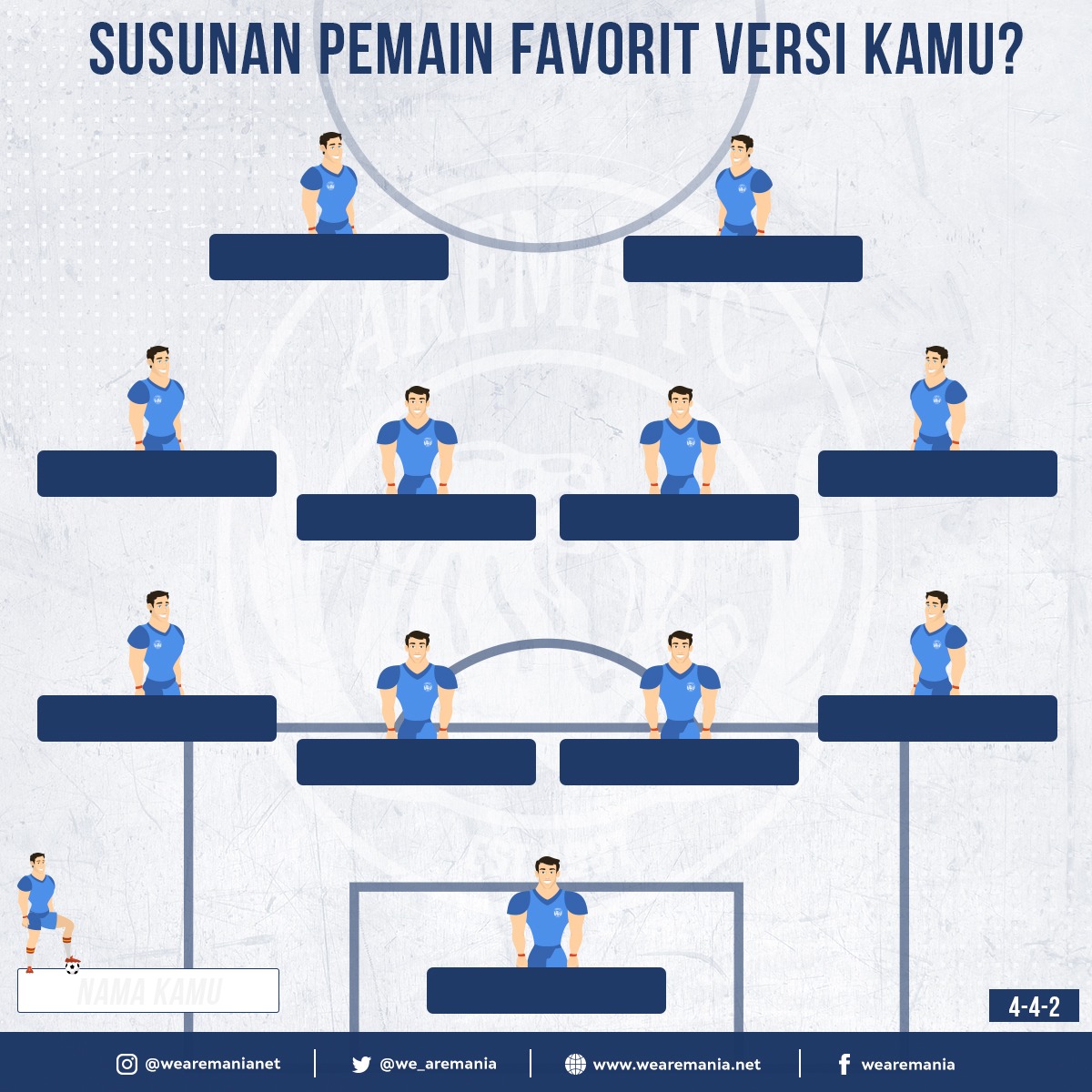 we_aremania's tweet photo. Umak punya susunan formasi dan AREMA  favorit? 

Kalau mimin sih 

4-3-3

Meiga

Beny
Njanka
Hamka
Aji Santoso

Bustomi
Esteban
Konate

Ridhuan
Noh Alam Shah
Greg Nwokolo

Kalau umak?

Monggo silahkan mengisi dengan template formasi yang sudah disediakan.... https://t.co/8daooIcjNI