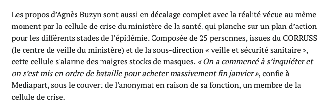 marineturchi's tweet photo. Fin janvier, Agnès Buzyn explique qu'«il n’y a absolument aucune raison d’aller acheter [des masques]», alors que la cellule de crise de son ministère s'inquiète des stocks quasi inexistants de masques, et veut acheter massivement : https://t.co/Wp86nZiggt https://t.co/cOHQ1KMVRw