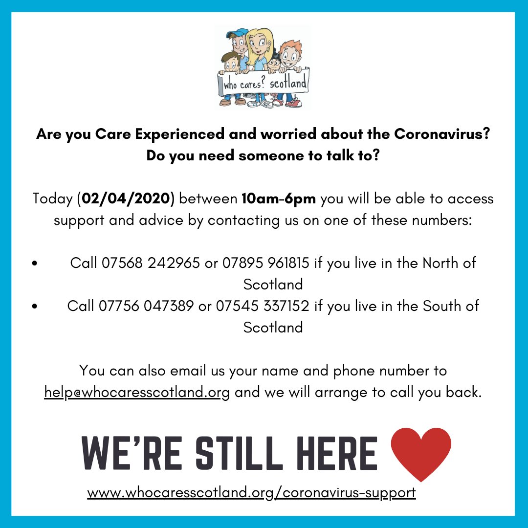 whocaresscot's tweet photo. Today's Helpline Info: ☎️

You can speak to Denny or Peter in the North of Scotland

You can speak to Julie or Sophie in the South of Scotland https://t.co/1dBQZEGXGk