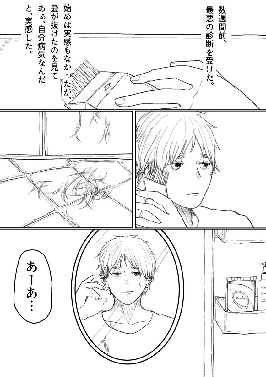 髪きるドヴァ🇫🇷🇬🇧①
こういうフランシスさんの優しさ永遠描きたい。色々端折って描きたいところだけ。
※病気描写あります
※某映画パロ(だから彼らは人間) 