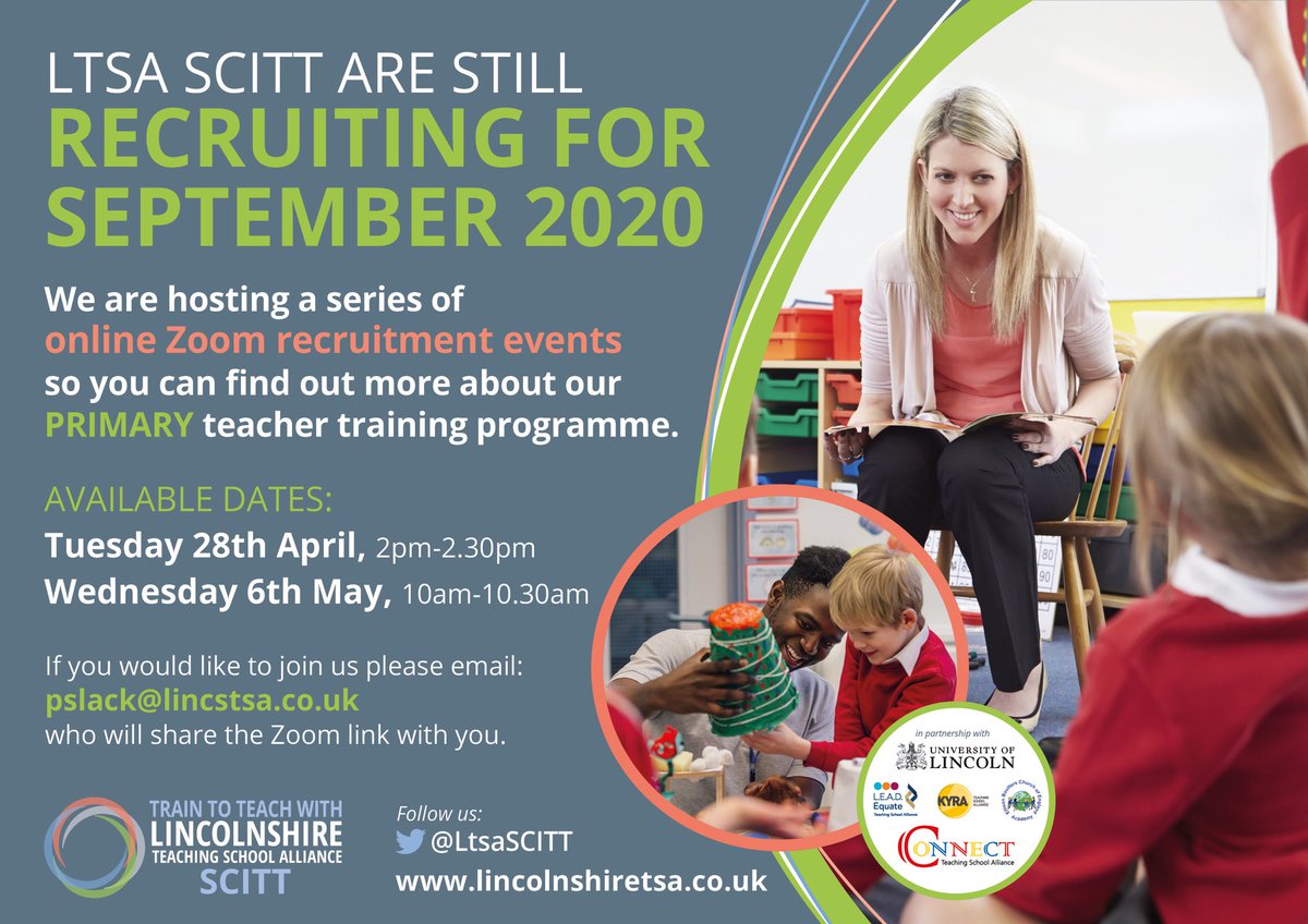 amywells29's tweet photo. Zoom recruitment events for anyone interested in training to teach from September 2020! Please share! ⁦@LtsaSCITT⁩ ⁦@LEADEquateTSA⁩ ⁦@KyraDirect⁩ ⁦@ConnectTSA⁩ ⁦@EllisonBoulters⁩ https://t.co/FeeqPcEW3a