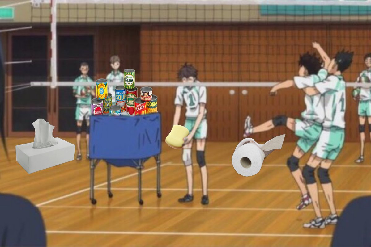 aoba johsai hoarded canned goods... couldn't find much tissue because karasuno took it all