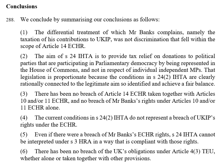 It is my unfortunate task to deliver the sad news that Arron Banks' attempts to use EU and human rights law to escape a UK inheritance tax liability on his funding of UKIP has failed (again).