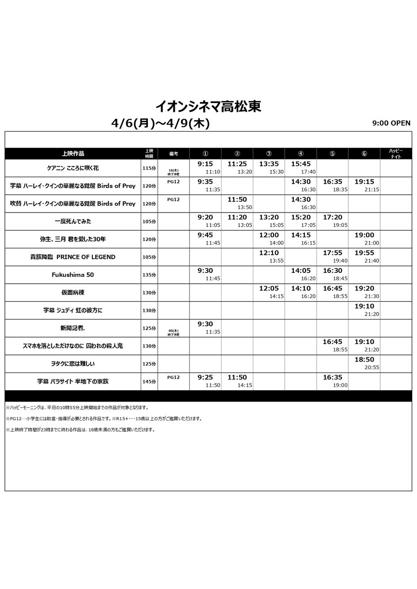 イオンシネマ高松東 上映時間