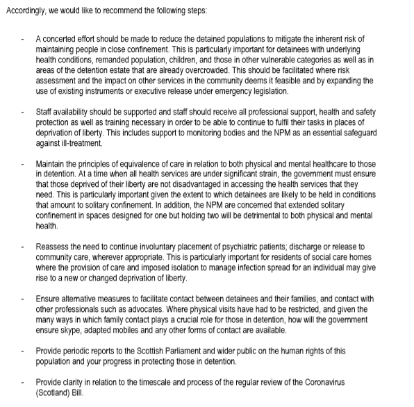 The letter recommends several steps, such as:- reducing detained populations to mitigate the risk of maintaining people in close confinement- ensuring staff & monitoring bodies are supported- maintaining an equivalence of care in detentionMore here:  https://go.aws/2ytehAf 