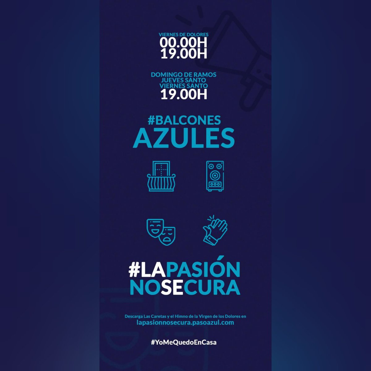 GJovenPasoAzul's tweet photo. 🔵 Horario de actividades #LaPasiónNoSeCura para realizar en vuestros #BalconesAzules.
- Viernes de Dolores: 00.00H y 19.00H.
- Domingo de Ramos, Jueves Santo y Viernes Santo: 19:00H.
¡Ayúdanos a que esta Semana Santa sea más especial que nunca!
#LaPasiónNoSeCura https://t.co/rUVOkGym5C