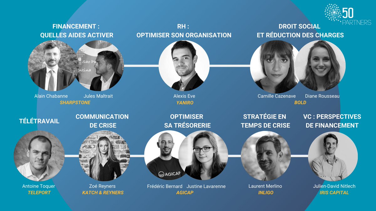 50 Partners (@50partners) on Twitter photo #50pFriends : Télétravail, communication de crise, financement, stratégie, droit social… Nous voulions remercier tous les professionnels qui partagent leurs expertises lors des workshops 50P et participent au soutien des entrepreneurs pendant cette période inédite. 🙏 #50pFriends : Télétravail, communication de crise, financement, stratégie, droit social… Nous voulions remercier tous les professionnels qui partagent leurs expertises lors des workshops 50P et participent au soutien des entrepreneurs pendant cette période inédite. 🙏