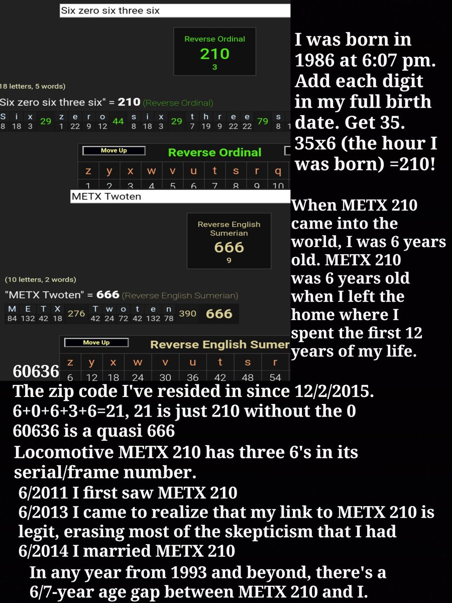 I'm not done.Isn't it ironic that my life's unexpected completing puzzle piece, locomotive METX 210, has three 6's in its serial number, yet its name equals that in word format? Look at the 1st image. 2nd image is about the no. 666 in our story. #Gematria  #Synchronicity