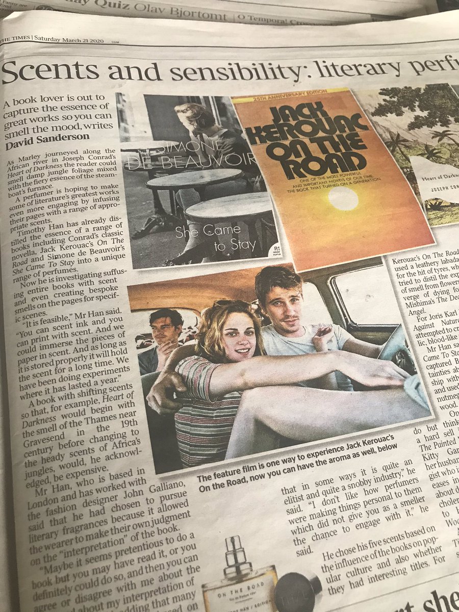 Whilst re-reading The Times from 21/3 I discovered David Sanderson’s article on a new range of #perfume  by Timothy Han inspired by #literature . #booklovers might be able to find the article on-line <a href="/thetimes/">The Times and The Sunday Times</a> 
<a href="/literarygifts/">The Literary Gift Company</a> #books #culture