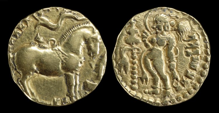 7. Kumara Gupta - I, 414 - 455 ADThe grandson of Samudra Gupta and the son of Chandra Gupta Vikramaditya.Followed in his grand father's footsteps & conducted an Ashvamedha Yagya.Issued Gold coins to commemorate this event.Image of Ashvamedha type coin of Kumara Gupta-I