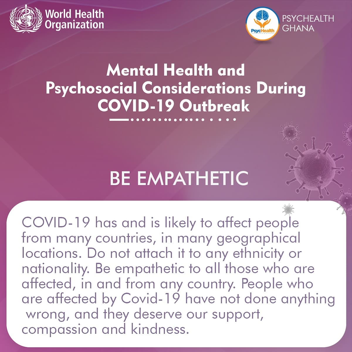 psychealthghana's tweet photo. People who are affected by Covid-19 have not done anything wrong, and they deserve our support, compassion and kindness. 

#MentalHealth #Covid19 #MyMindMyHealth https://t.co/j61CvuNec2
