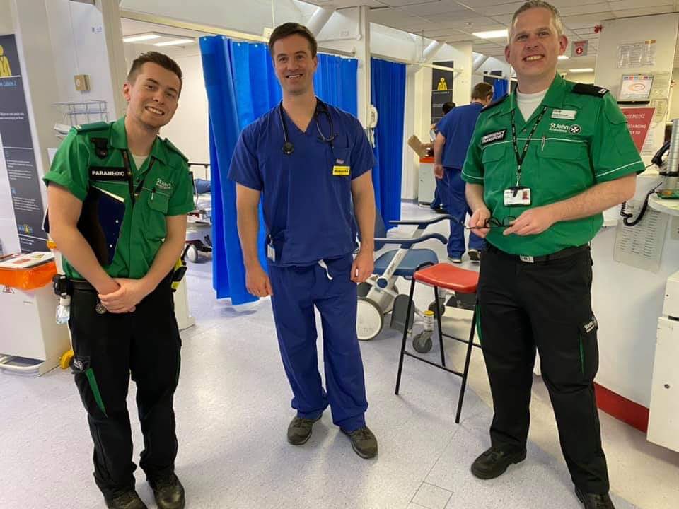 Our healthcare professionals are working tirelessly for the <a href="/NHSuk/">NHS</a>, <a href="/NightingaleLDN/">NHS Nightingale London</a> and for <a href="/stjohnambulance/">St John Ambulance England</a> providing care for patients and supporting other staff and volunteers. Two worlds collided in this photo!
