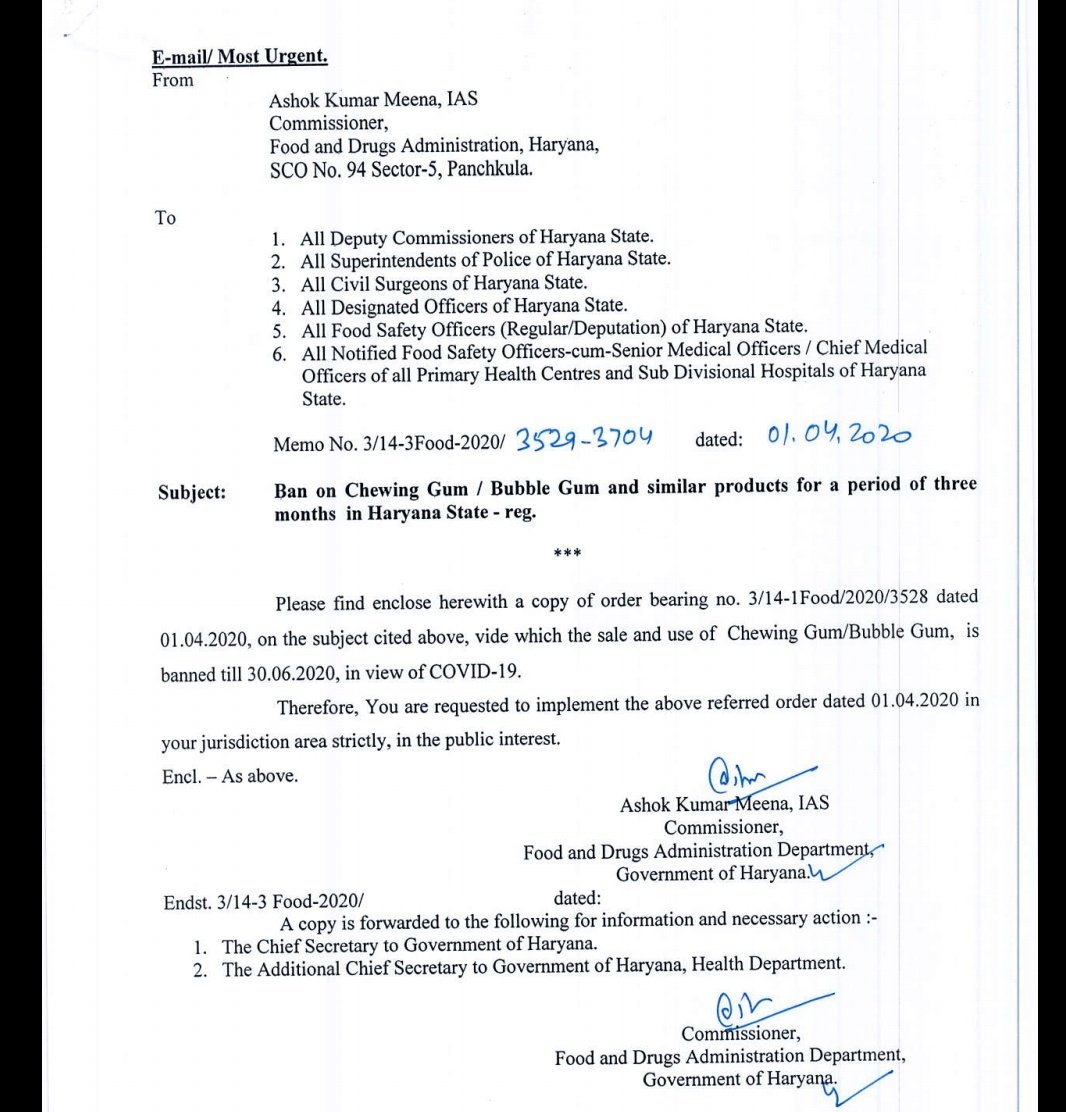 Vasudha156's tweet photo. Sale of chewing gums banned in Haryana for three months https://t.co/AzIovPdBy0