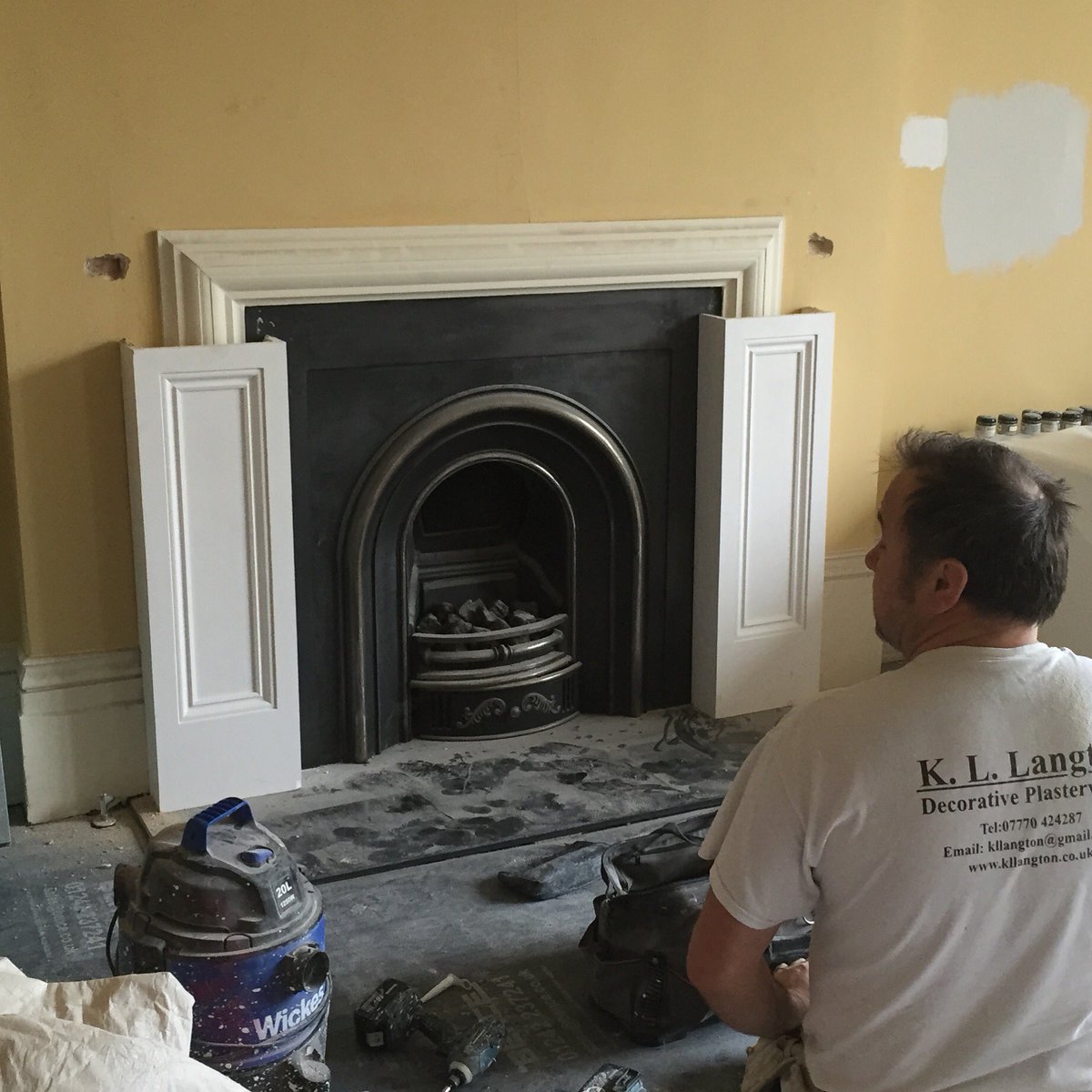 KLLangton's tweet photo. Protecting the original fire surround (with no contact at all) we were asked to produce a ‘shallow’ but bespoke fire surround using ‘local’ mouldings etc. This was cast in an Alpha plaster GRG matrix #periodhomes #architects #firesurrounds #handcrafted #plasterwork #heritage https://t.co/FPplTeTmol