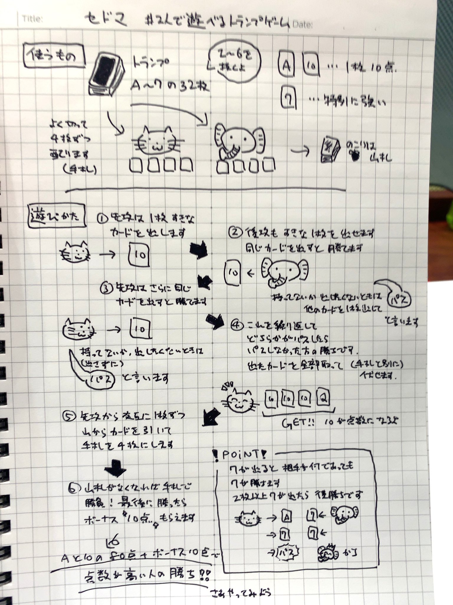 カズマ Kazuma Suzuki 仕事の案件がちっとも終わらないのでむしゃくしゃして チェコのトランプゲーム セドマ のルールを落書きしました 2人と4人のルールがありますが今回は 2人で遊べるトランプゲーム です トリックテイキングの一種ですがかなり