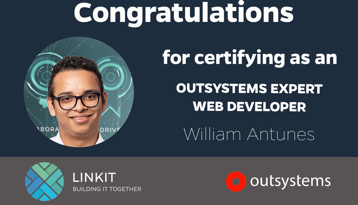 LINKITGroup's tweet image. Congratulations! 👏 Awesome work by William Antunes for completing his OutSystems #ExpertWebDeveloper #certification. 💪 The OutSystems team at #LINKIT keeps excelling! #OutSystemsPartner #OutSystems #lowcode